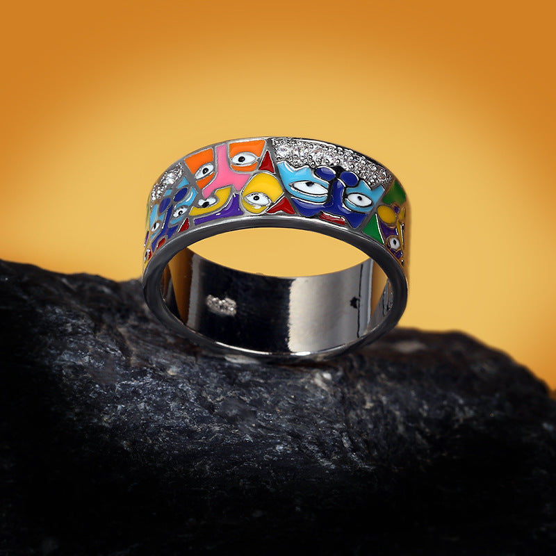 Wholesale Enamel Inlaid Diamond Multi Eye Brass Rings